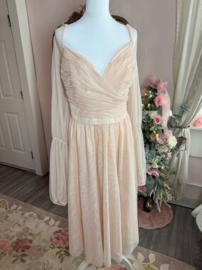 Eloquii Soft Blush Chiffon Midi Dress with Sheer Bishop Sleeves